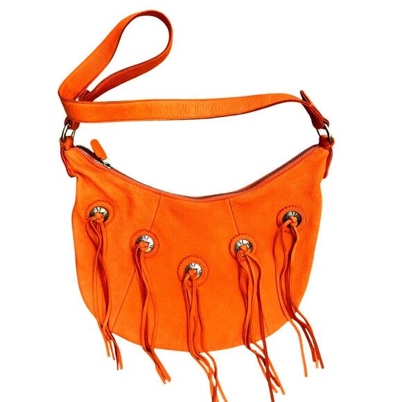 RARE Ralph Lauren Large Orange Western Fringed Hobo Shoulder Bag - Picture 1 of 9